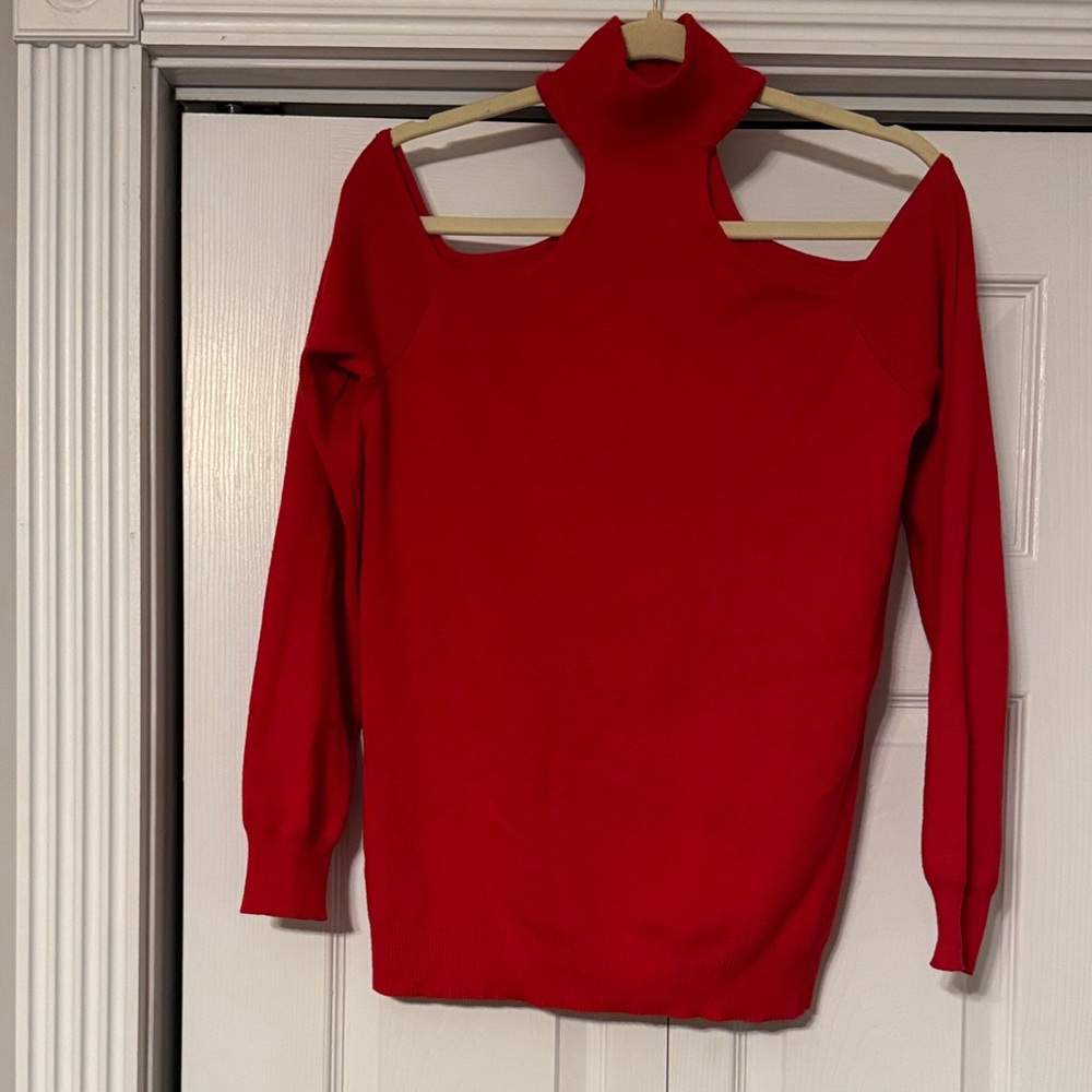 Cyrus Red Cold Shoulder Sweater